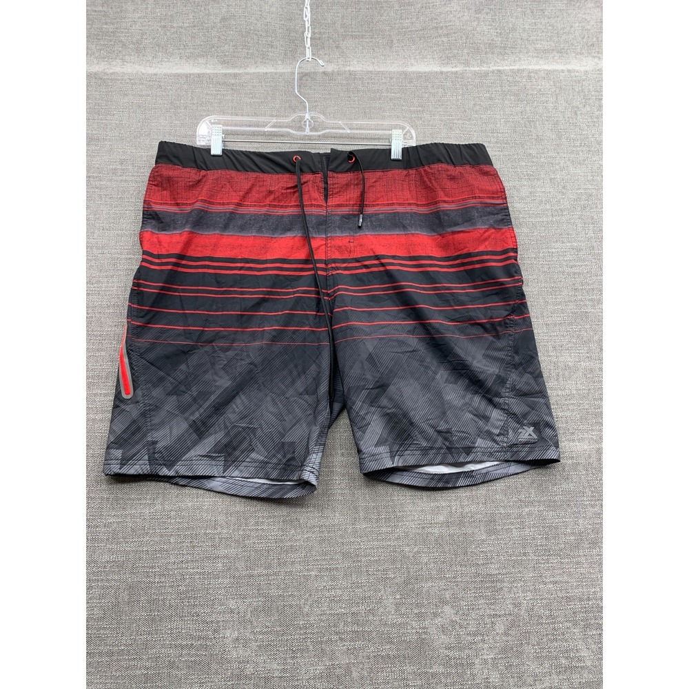 Zeroxposur Swim Trunks Mens 2XL Black Red Striped Quick Dry Drawstring Waist